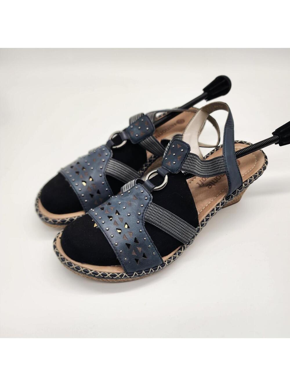 LKNW Remonte wedge leather blue studded unique sandals EU 42 US 11 - 11.5